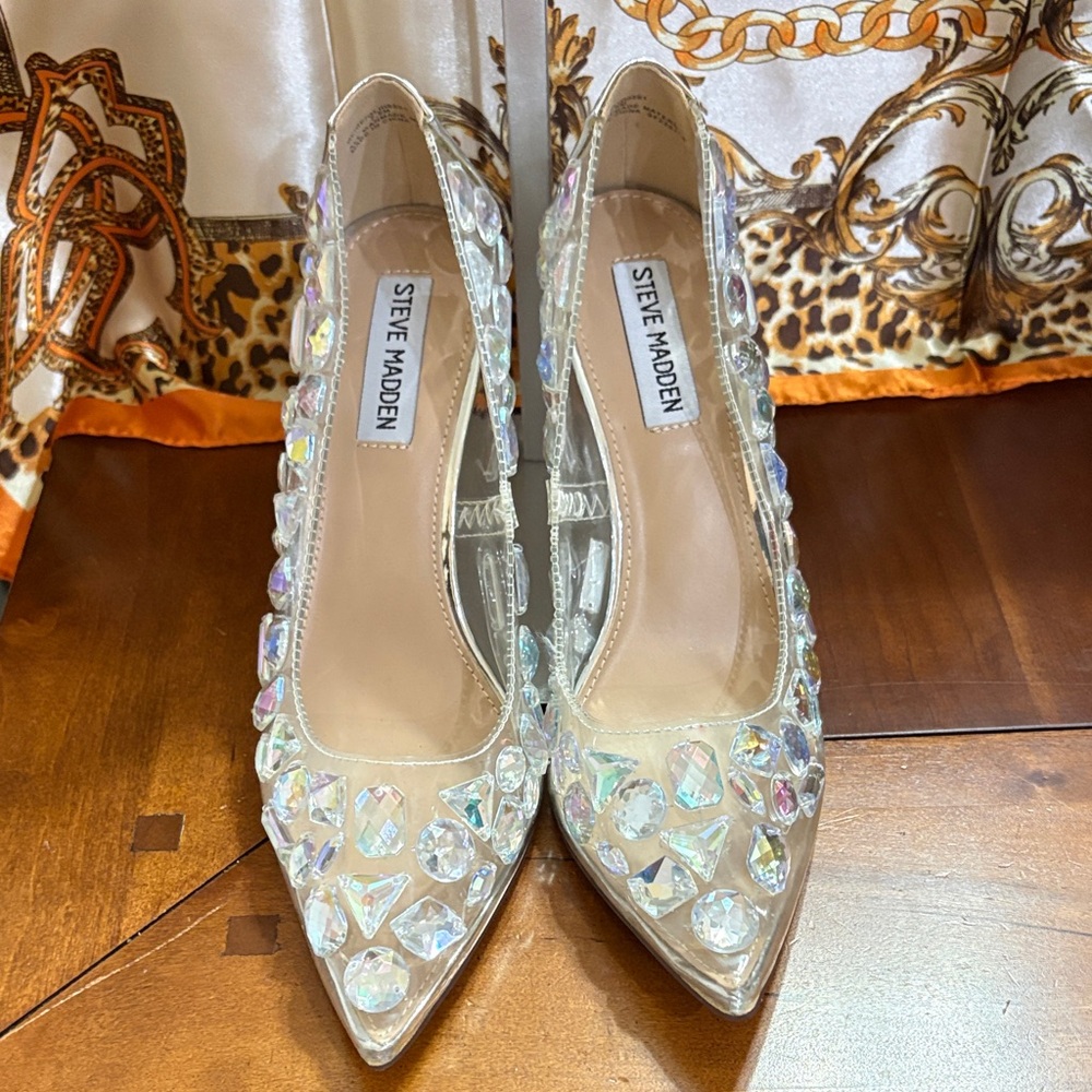 Steve Madden Clear Crystal Embellished Heels